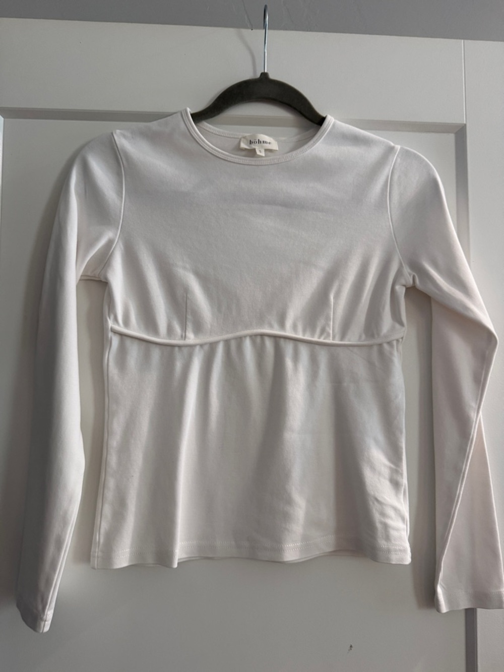 bohme Cream Crewneck Long Sleeve Top with Underbust Seam